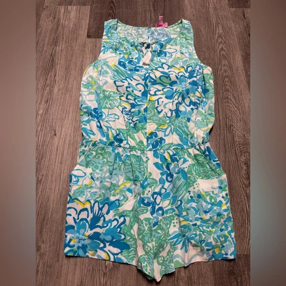 Lilly Pulitzer Blue and Green Floral Jumpsuit - Picture 1 of 3